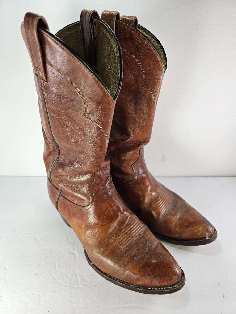 TONY LAMA 5084 Men's Brown Leather Trail Ranch Rodeo Cowboy Boots Size 9.5D USA